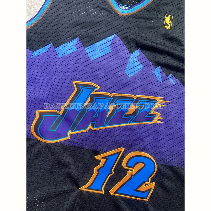 Maillot Utah Jazz John Stockton NO 12 Mitchell & Ness 1996-97 Noir